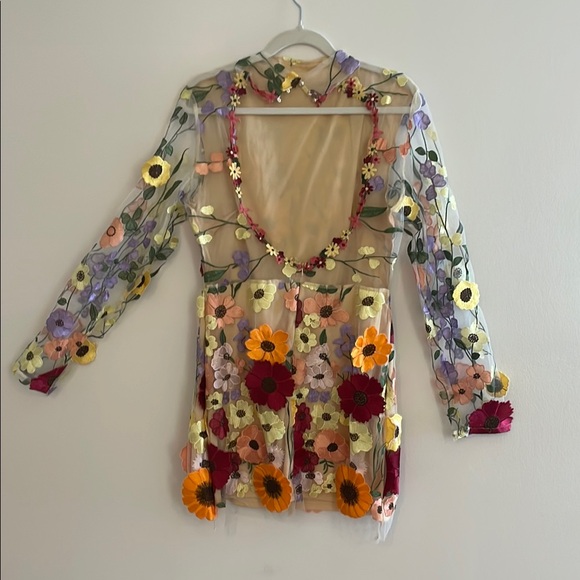 Taylor Swift Grammy Inspired Appliqué Floral Sheer Dress With Open Back Large - Picture 13 of 16